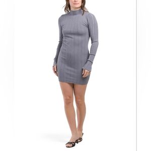 ZARA Mini Dress with long sleeves and high neck, grey, Ribbed Knit Dress Size L